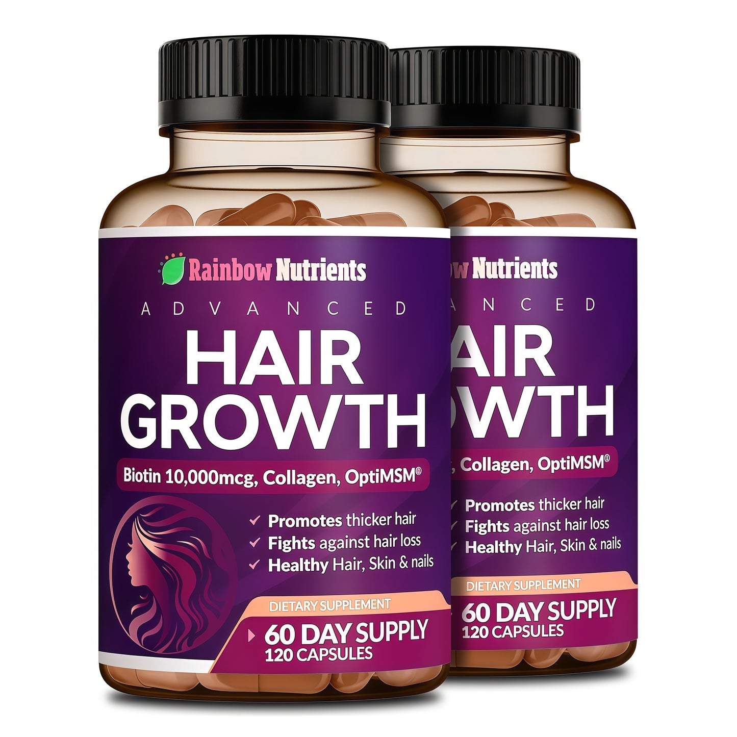 Hair Growth Vitamins for Women | Biotin 10,000mcg, Collagen, Patented OptiMSM®, goMCT®, Saw Palmetto | Naturally Supports Stronger & Healthier Hair, Skin and Nails |Non GMO + Made in USA|60 Day Supply
