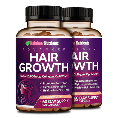 Hair Growth Vitamins for Women | Biotin 10,000mcg, Collagen, Patented OptiMSM®, goMCT®, Saw Palmetto | Naturally Supports Stronger & Healthier Hair, Skin and Nails |Non GMO + Made in USA|60 Day Supply
