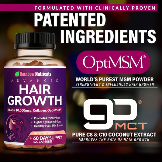 Hair Growth Vitamins for Women | Biotin 10,000mcg, Collagen, Patented OptiMSM®, goMCT®, Saw Palmetto | Naturally Supports Stronger & Healthier Hair, Skin and Nails |Non GMO + Made in USA|60 Day Supply